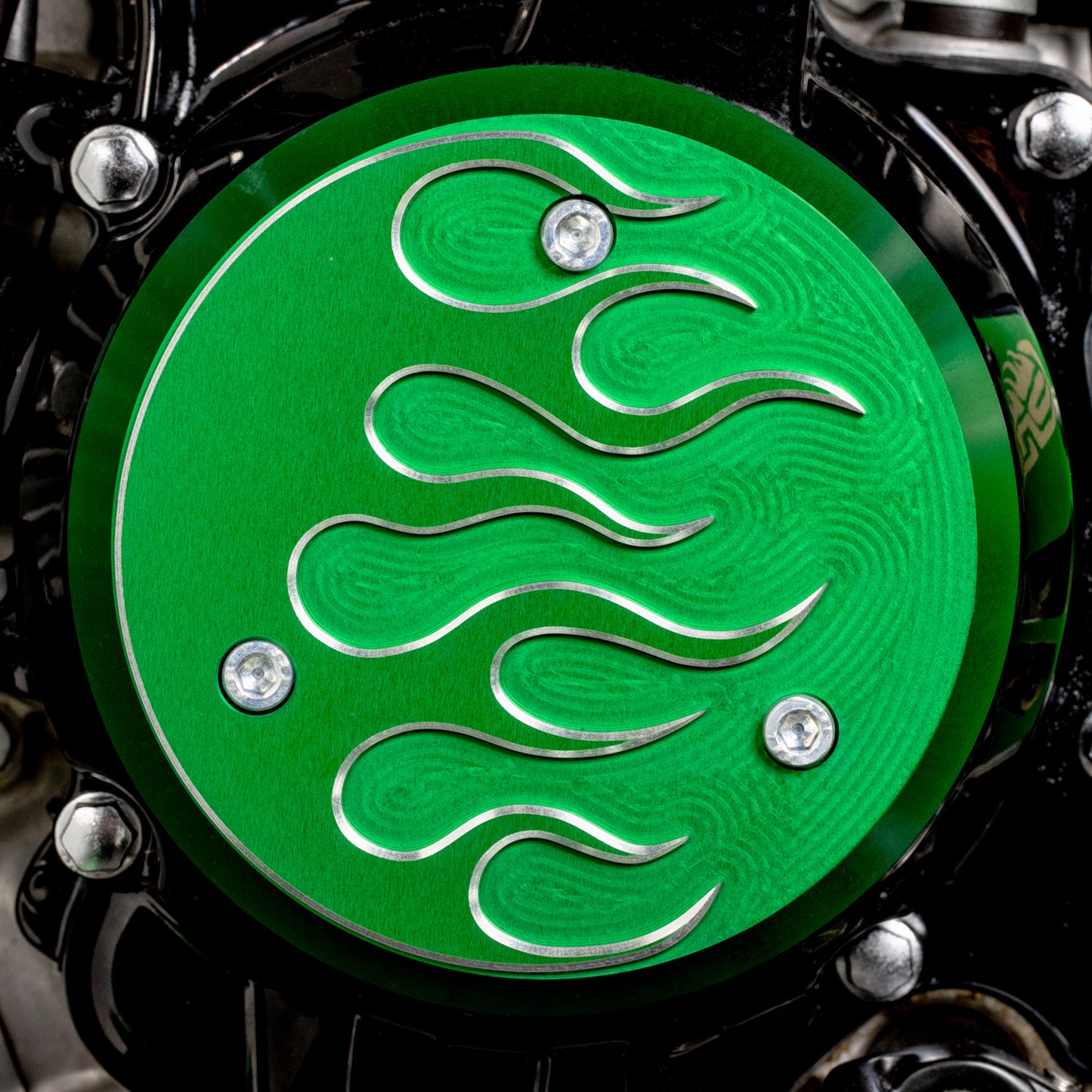 FLAMES ENGINE SIDE COVER - GREEN - KLX110L